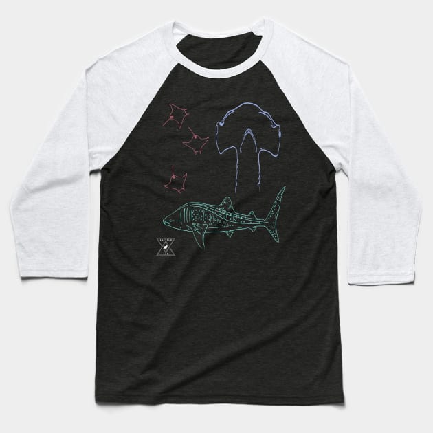 Hammerhead Stingrays and Whale Shark Baseball T-Shirt by encycloart